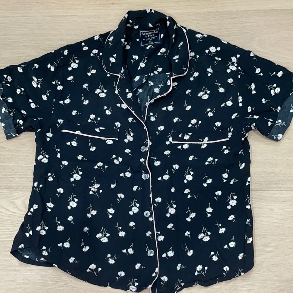 Abercrombie PJ Shirt+Floral+Pockets+Dark Navy+XS